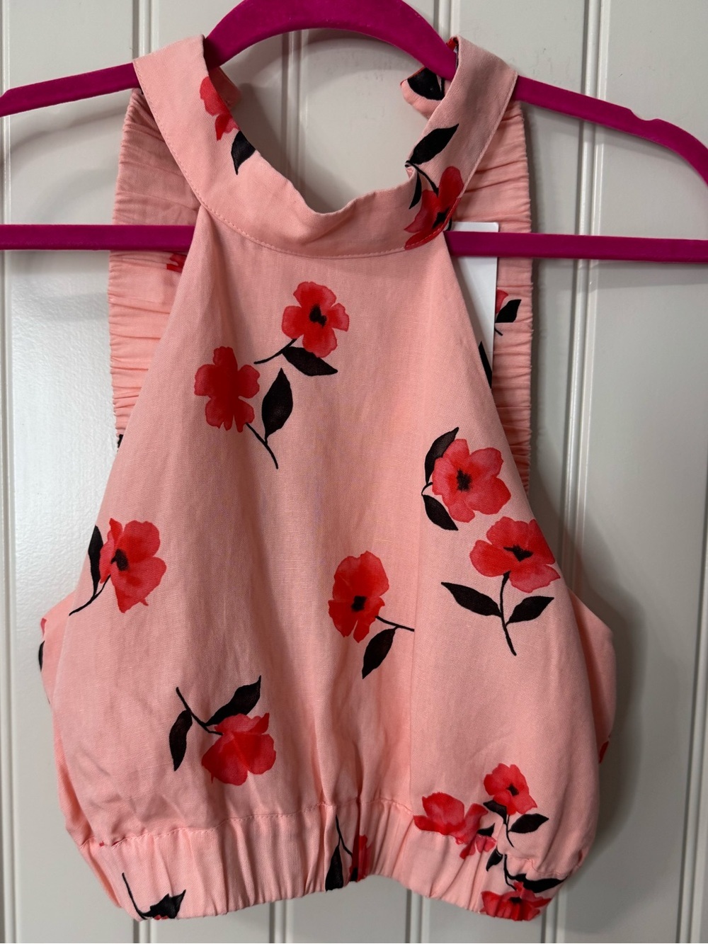 NEW w TAGS 🏷️ ZARA Open Back, Coral Pink Floral Halter Crop Top (Women’s Medium) - Picture 2 of 10